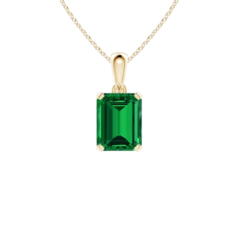 Prong-Set Emerald-Cut Lab-Grown Emerald Solitaire Pendant