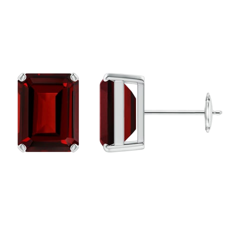 Prong-Set Emerald-Cut Garnet Solitaire Stud Earrings